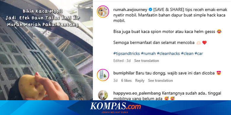 Kentang Bisa Bikin Efek Daun Talas di Kaca Mobil